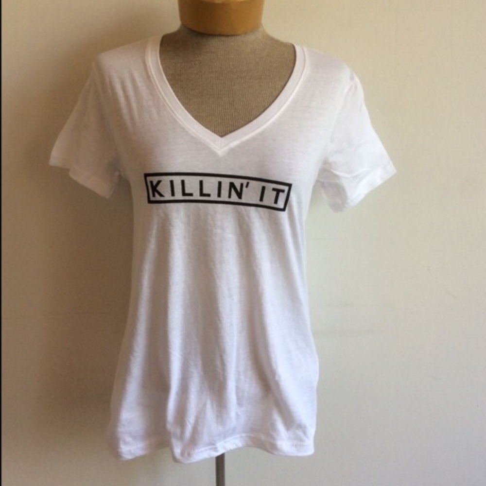 Killin it White V neck tee shirt
